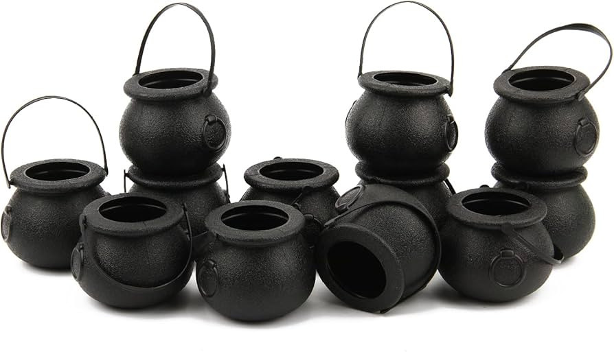 LOMIMOS 12pcs Halloween Day Mini Black Cauldron,Multi-purposed Plastic Candy Holder with Handle f... | Amazon (US)