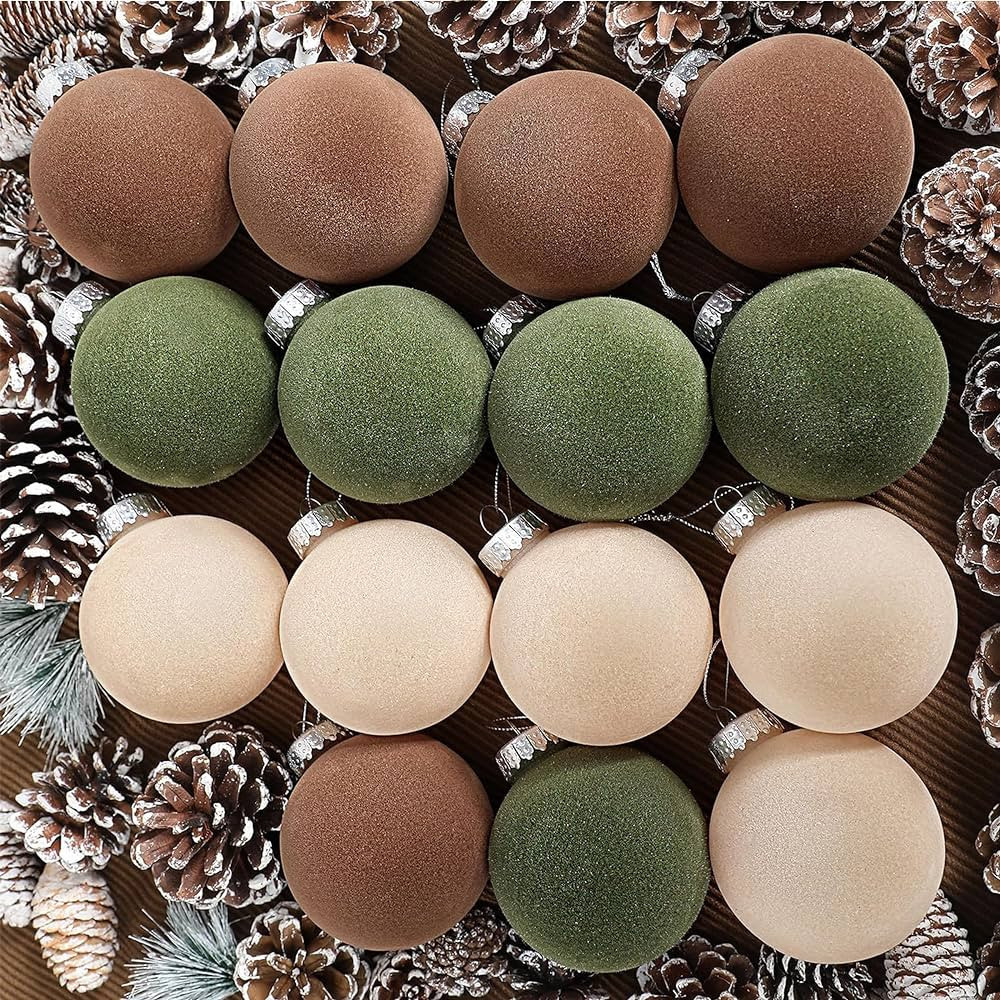 Rokochoes Flocked Christmas Tree Ball Bulk Velvet Christmas Balls Ornaments Plastic Balls Decorat... | Amazon (US)
