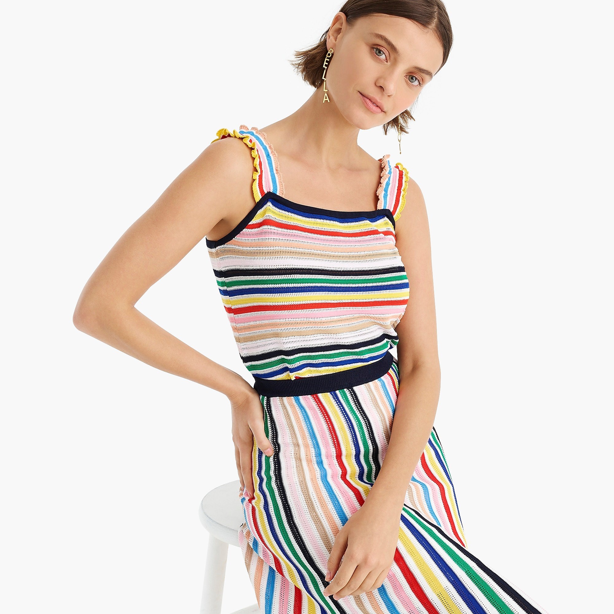 Ruffle-strap tank sweater in rainbow stripe | J. Crew US