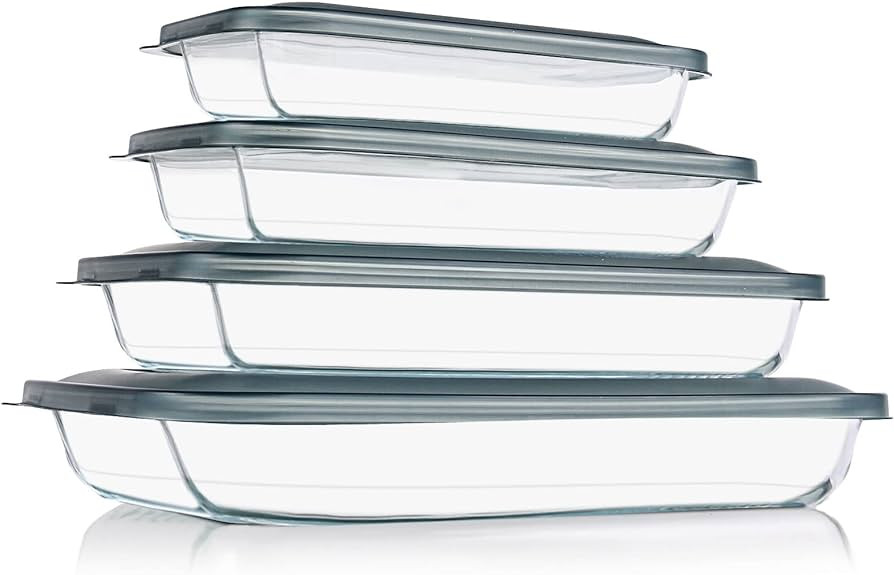 KOMUEE 8 Pieces Glass Baking Dish with Lids Rectangular Glass Baking Pan Bakeware Set with Lids, ... | Amazon (US)