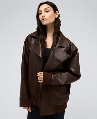 Kenneth Cole Women's Faux-Leather Oversized Raw-Edge Moto Jacket - Macy's | Macy's