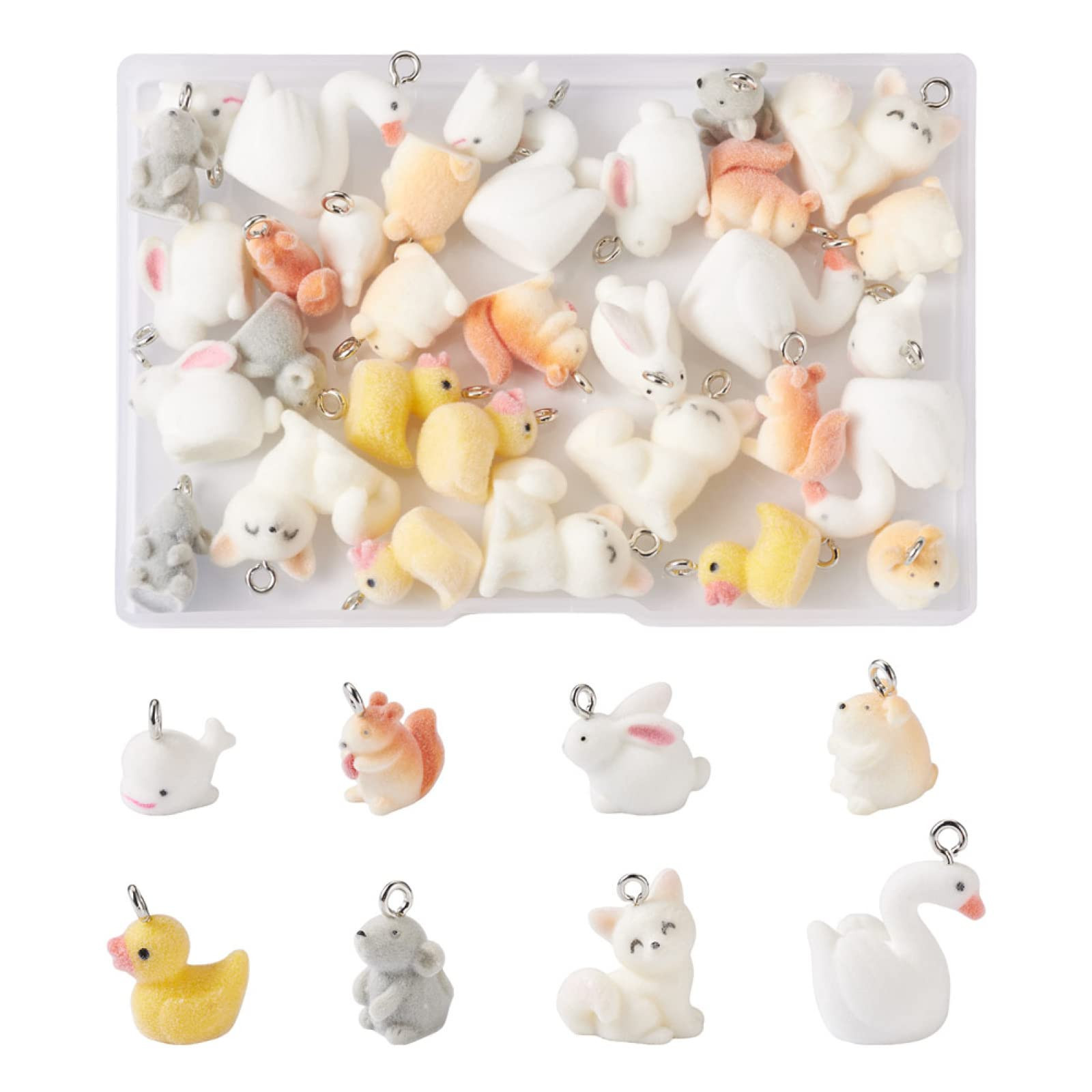 Cheriswelry 32Pcs8 Styles Resin Animal Pendants Flocky Resin Duck Rabbit Squirrel Dangle Charms w... | Amazon (US)