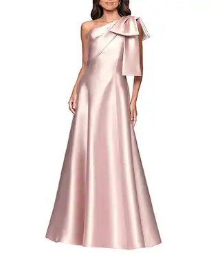 One Bow Shoulder Mikado A-Line Gown | Dillard's