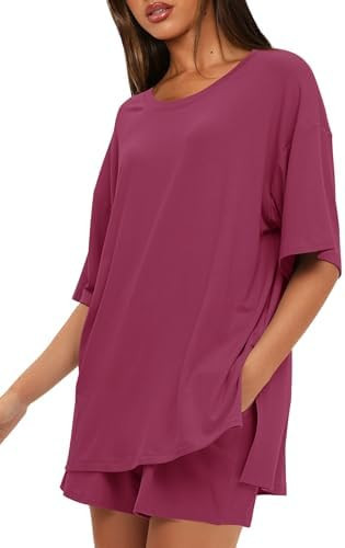 Darong Women's 2 Piece Lounge Set Short Sleeve Boxy T-shirt & Shorts Comfywear Summer Pajama Set ... | Amazon (US)