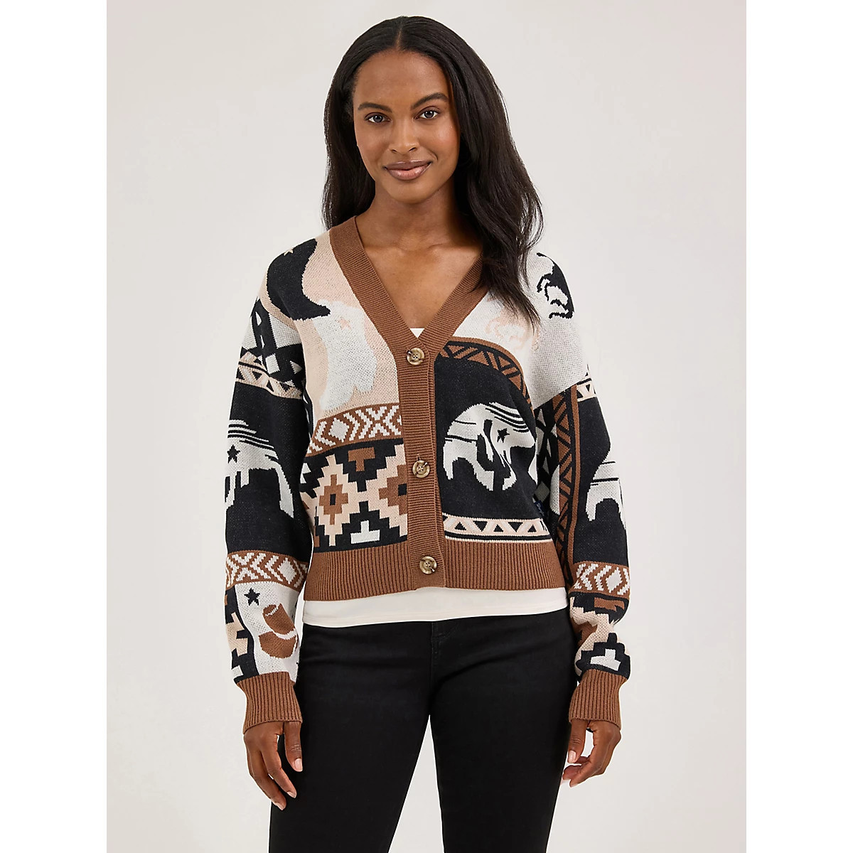 Women's Western Cropped Cardigan Sweater in Brown | Wrangler