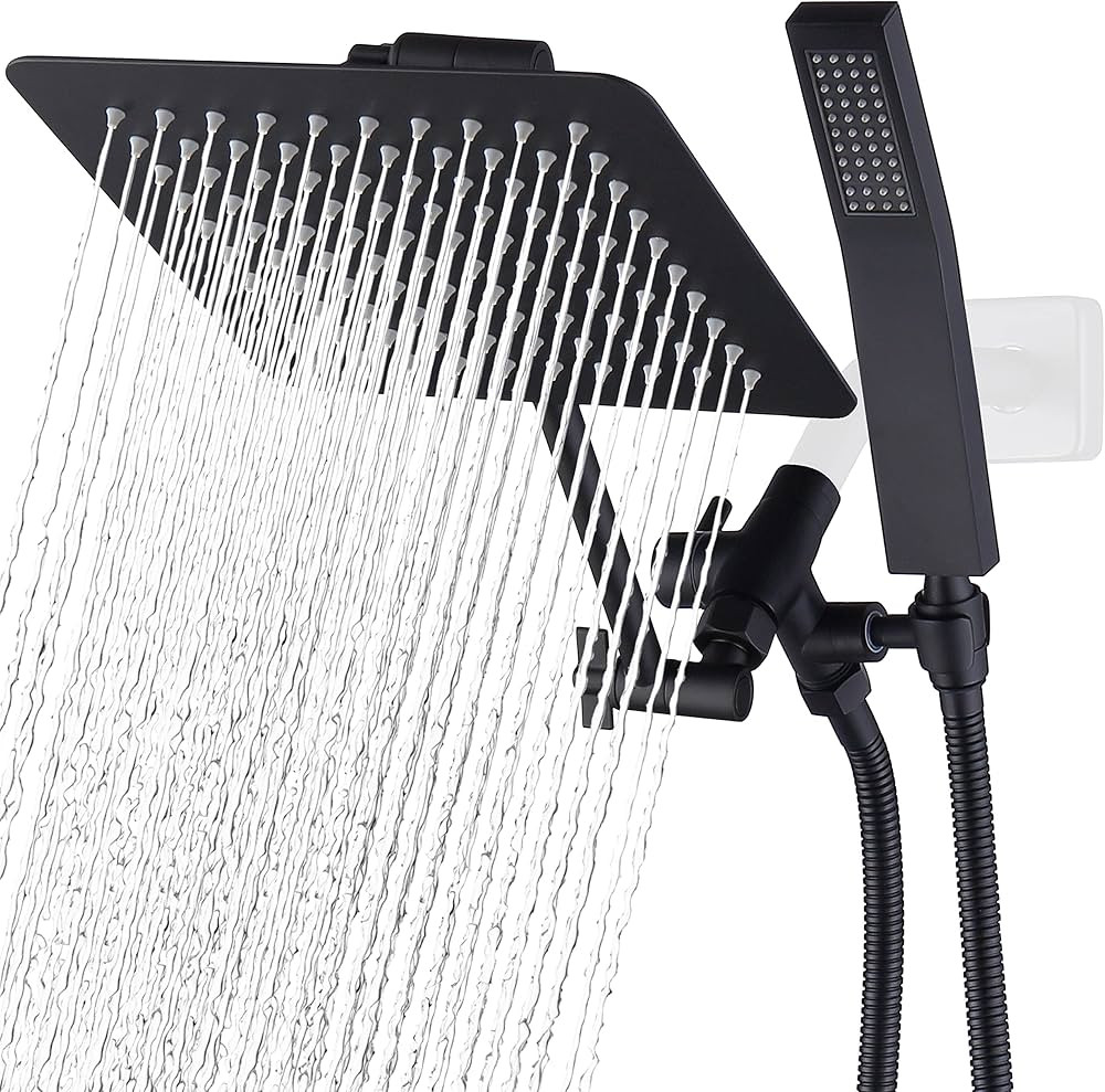 G-Promise All Metal Dual Square Shower Head Combo | 8" Rain Shower Head | Handheld Shower Wand wi... | Amazon (US)