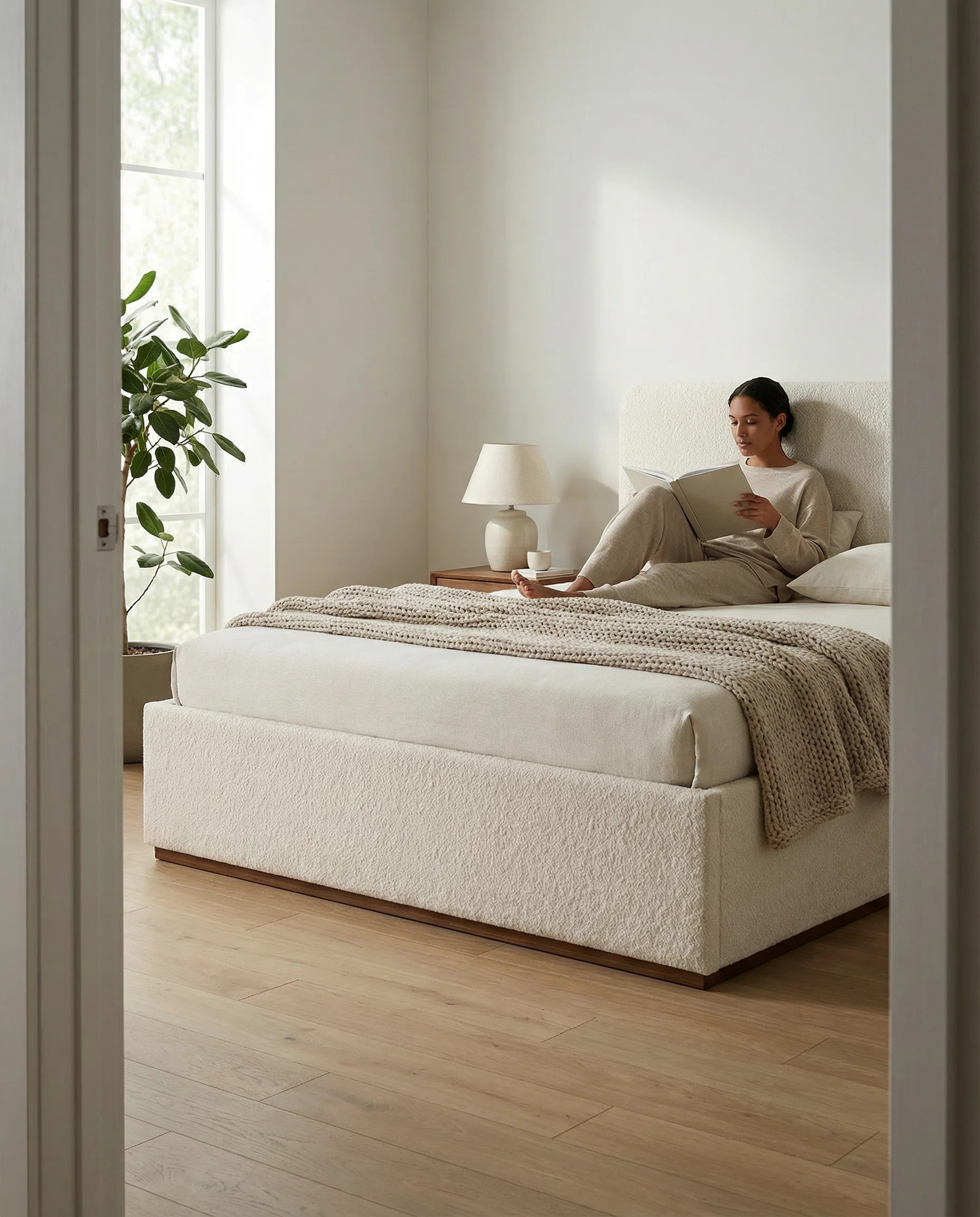 Aykah Eira Cloud Boucle Bed Frame With Storage, Upholstered Headboard, Metal Bed Frame With Headb... | Wayfair North America