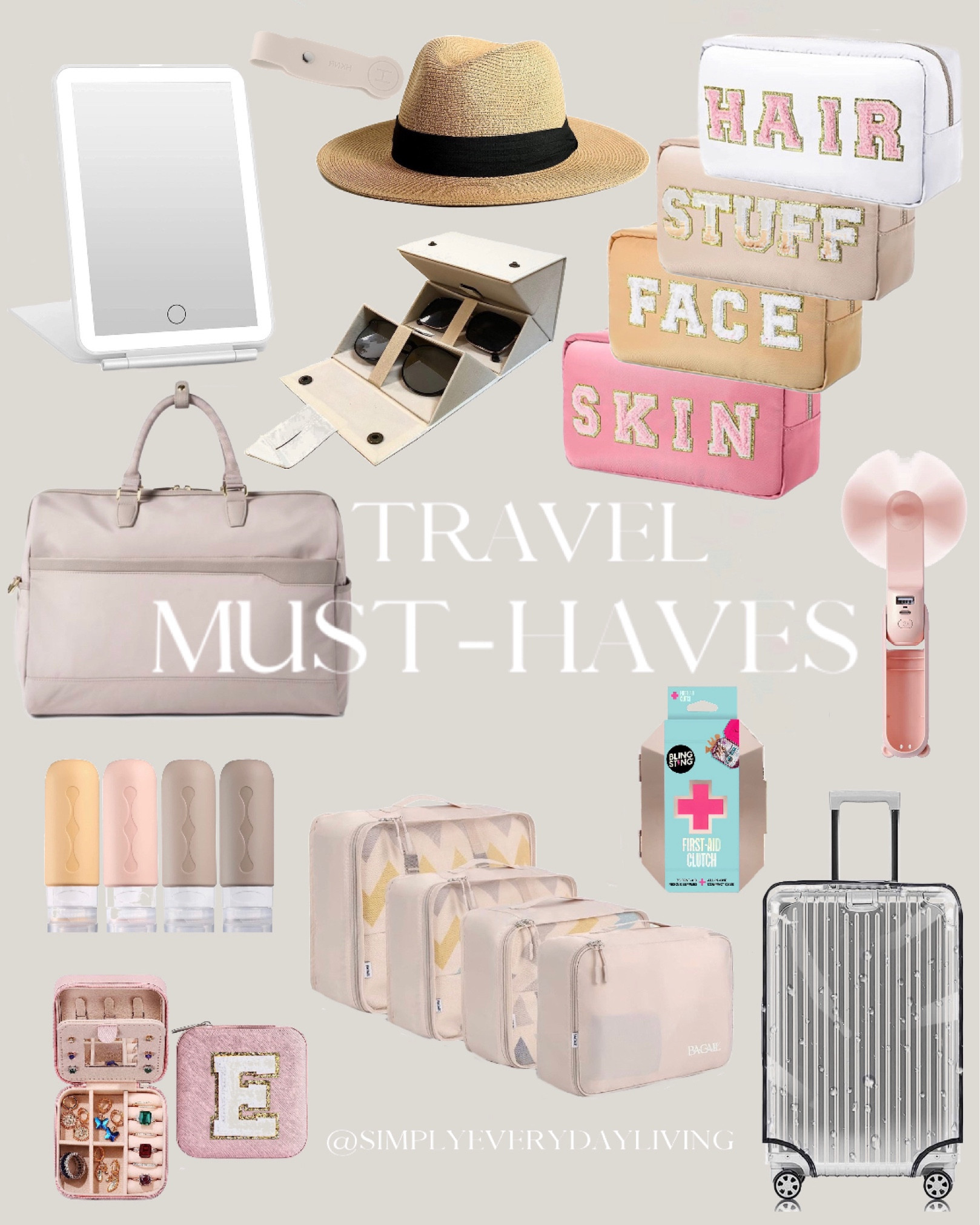 Travel must-haves, luggage cover, Sun hat, weekender bag, mini fan, cosmetics bag, makeup bag, jewelry bag, Travel mirror 

#LTKsalealert #LTKtravel #LTKFind
