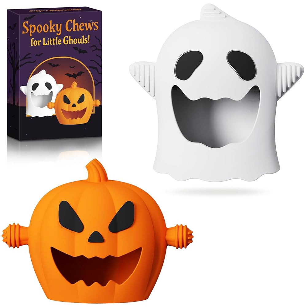 Halloween Baby Teething Mitten Toys 2Pack, Silicone Pumpkin & Ghost Teethers for Newborns, Infant... | Amazon (US)
