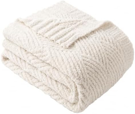Battilo Ivory Throw Blanket for Couch | Soft Chenille Diamond Knit, Lightweight Cozy Decorative B... | Amazon (US)