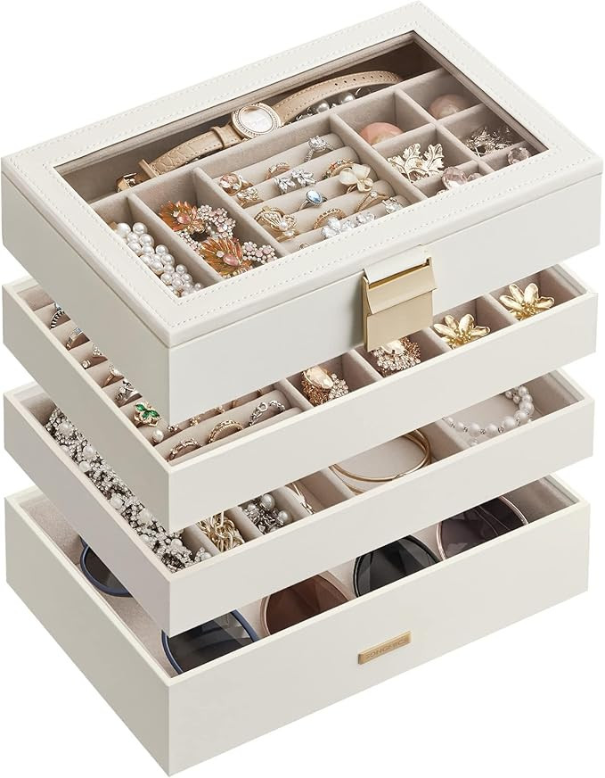 SONGMICS Stackable Jewelry Trays, 4-Tier Jewelry Box, Drawer Jewelry Organizer, with Glass Lid, R... | Amazon (US)