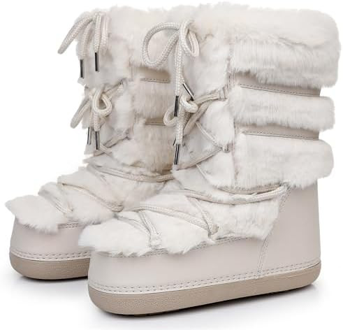 Furry Faux Fur Boots for Women - Fuzzy Winter Snow Boots - Fluffy Black White Pink Fur Boots - La... | Amazon (US)
