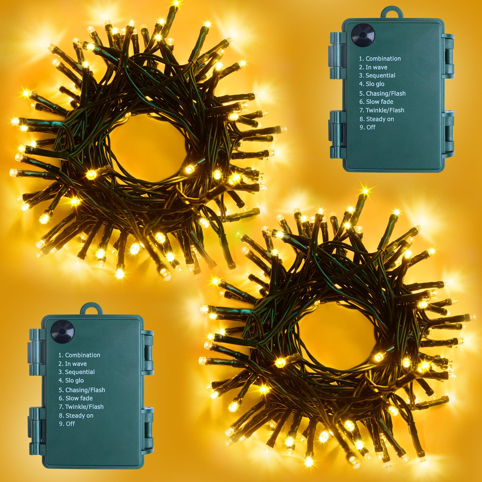 2 Pack Each 16.4ft 60 LED Battery Operated Christmas Tree Lights Indoor Outdoor Cluster String Li... | Amazon (US)