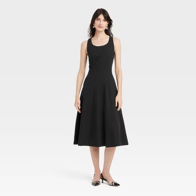 Women's Corset Midi A-Line Dress - A New Day™ Black 10: Lightweight Cotton Rayon Blend, U Neck,... | Target