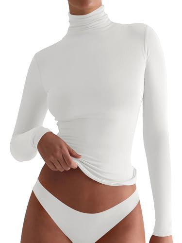 PINKMSTYLE White Tights Double Lined Turtle Necks Tops Long Sleeve Shirts for Women XX-Large | Amazon (US)