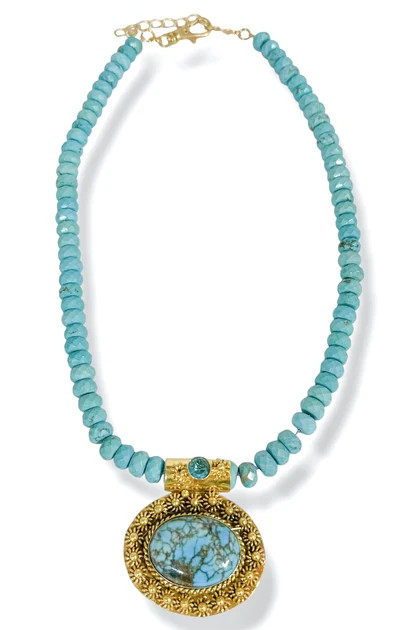 Virtue Holland Turquoise Gemstone Pendant Rondelle Necklace | The Willow Tree