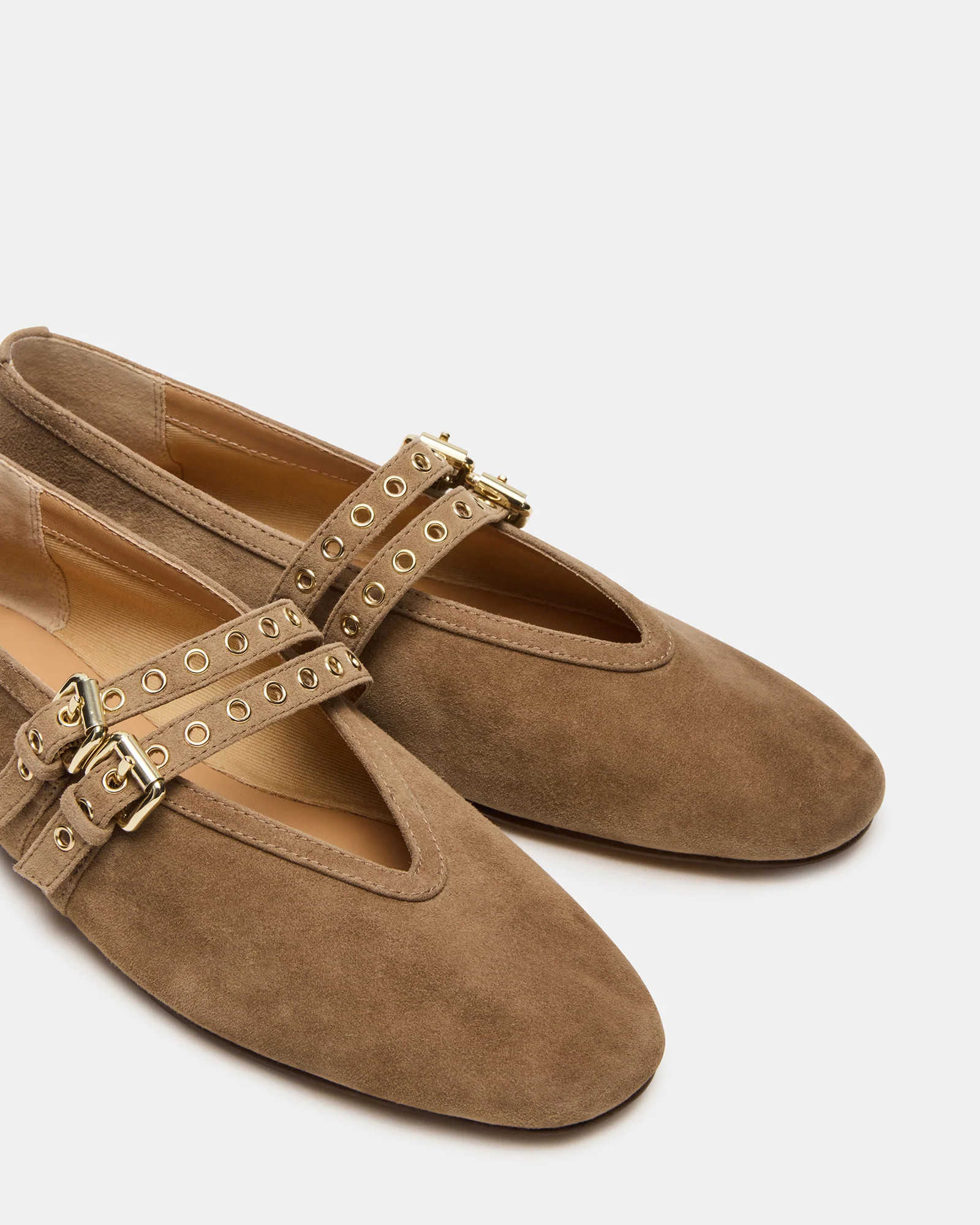 LYDIA Taupe Suede Square-Toe Mary Jane Ballet Women's Flat | Steve Madden (US)