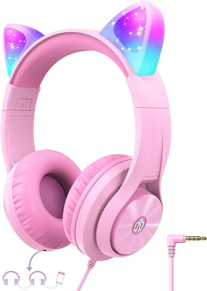 iClever Kids Headphones with Cat Ear Led Light Up, Safe Volume Limite Kids Wired Headphones with ... | Amazon (US)