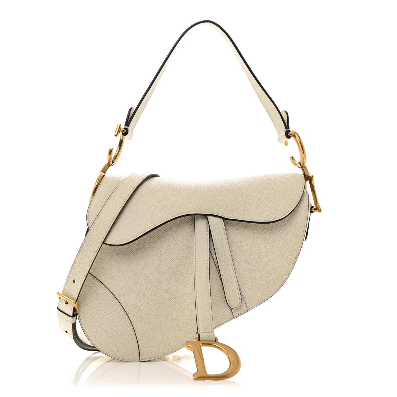 Grained Calfskin Saddle Bag With Strap Latte | FASHIONPHILE (US)