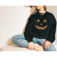 Pumpkin Face Sweatshirt, Trendy Halloween Autumn Fall Sweater, Jack O Lantern Shirt, Costume, Preppy Aesthetic | Etsy (US)