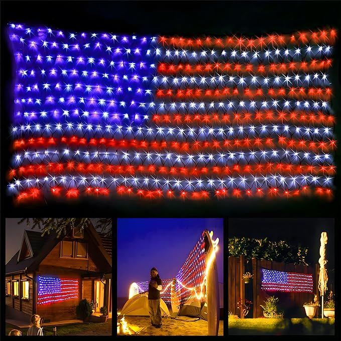 XTF2015 Led Flag Net Lights of The United States, Waterproof American Flag String Light for Chris... | Amazon (US)