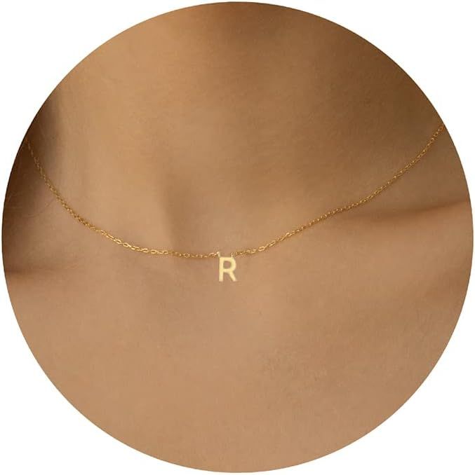 Initial Necklaces for Women, 14k Gold Plated Dainty Gold Letter Necklace Personalized Tiny Initia... | Amazon (US)