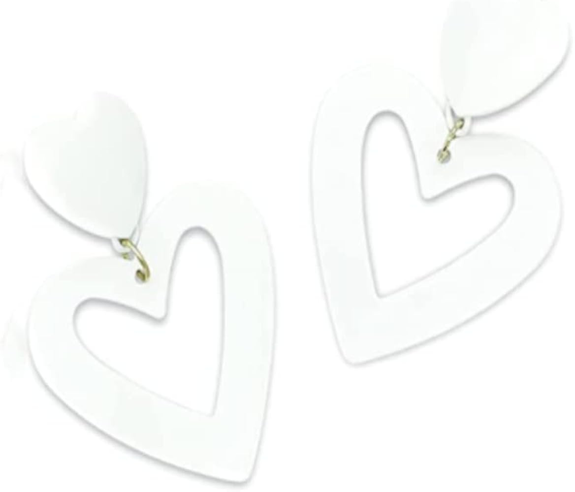 Heart Drop Dangle Earrings For Women Girls Ladies Girlfriend White Black Statement Earrings Funky Ea | Amazon (US)
