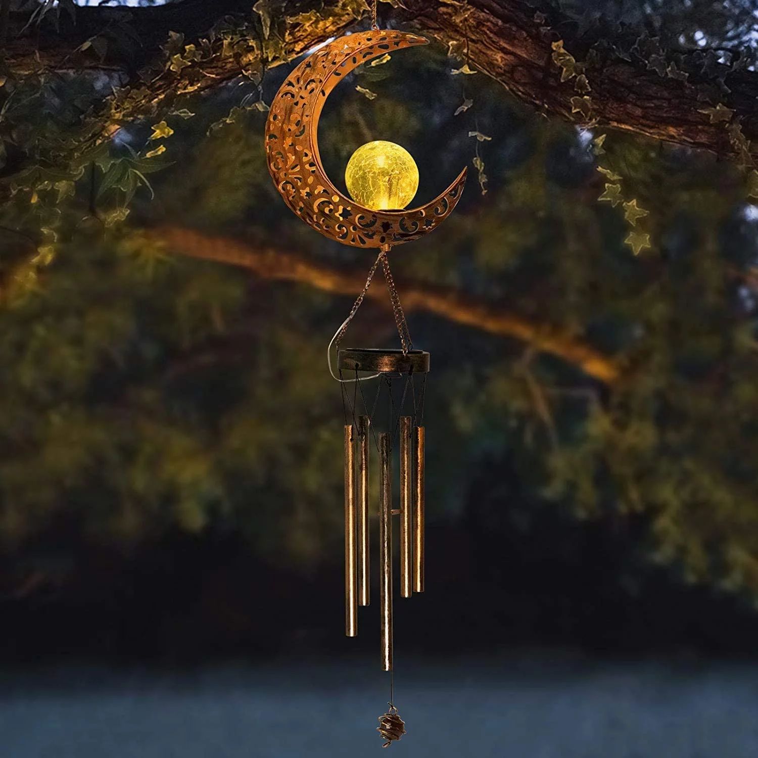 Solar Wind Chimes - Retro Copper Bells, Crackle Glass Ball, Deep Tone Chime for Garden Patio Deco... | Walmart (US)