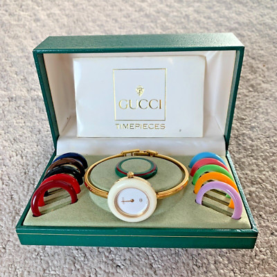 Gucci Change Bezel 12 Colors White/Gold Women's Watch Plating Quartz Box WORKING | eBay US