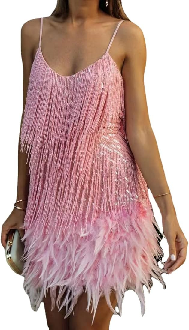 MOFLORA Women Sexy Deep V-Neck Backless Patchwork Bodycon Dress Summer Fringe Tassel Club Party P... | Amazon (US)