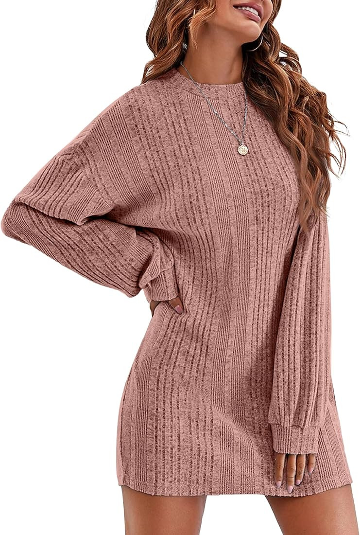 Ekouaer Women Nightgowns Long Sleeve Ribbed Knit Sleep Shirt Cozy Crew Neck Sleepwear Soft Warm S... | Amazon (US)