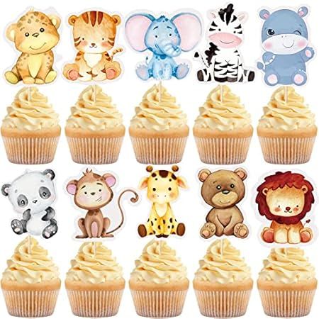 Baby Safari Jungle Animals Cupcake Toppers Forest Theme Birthday Party Supplies For Kids and Adults  | Amazon (US)