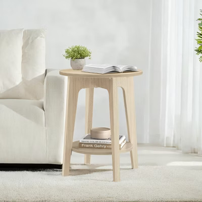 Round End Table Farmhouse Small Side Table Living Room Corner Table Drink Table Natural Beige | Target