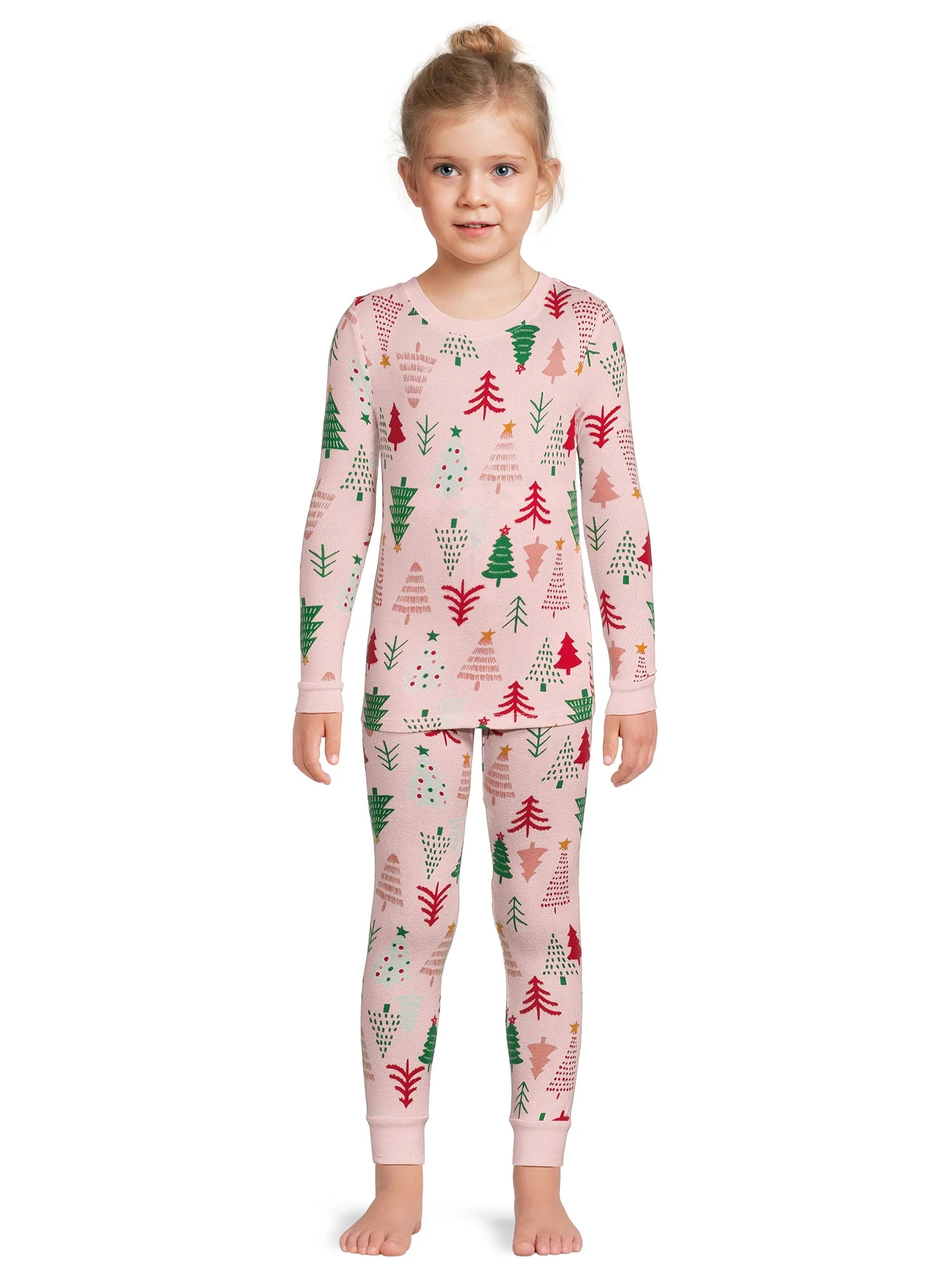 Holiday Time Girls Tight Fit Long Sleeve Sleepwear Pajama Top and Pants, 2-Piece Set, Sizes 4-10 | Walmart (US)