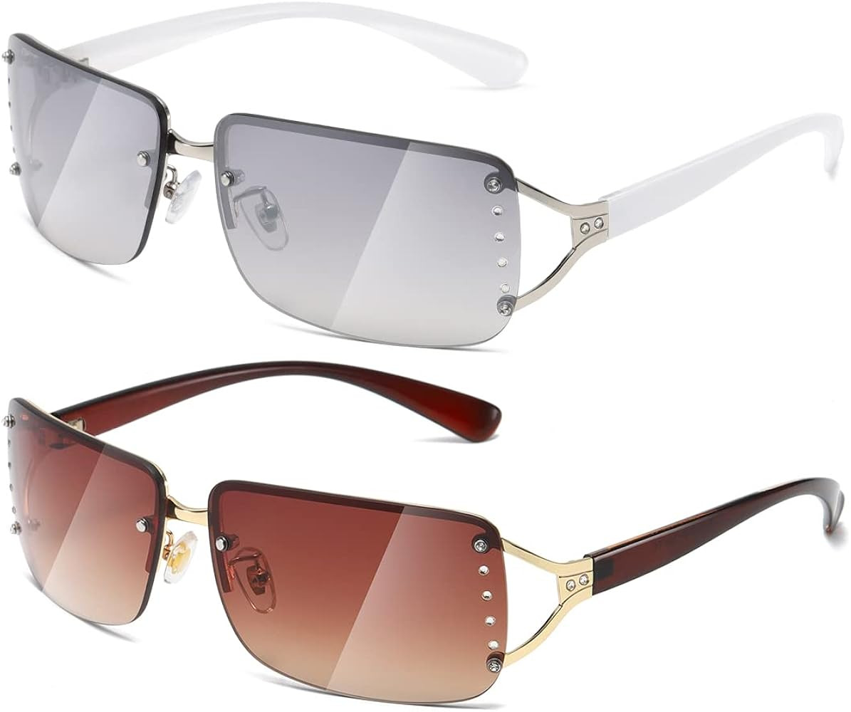 MASDUN Stylish Rimless Frameless Rectangle Sunglasses for Womens Surrounded designer trendy men | Amazon (US)
