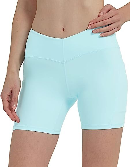 sissycos V-Waist Biker Shorts with Pockets for Women Tummy Control Yoga Workout Running Shorts 4"... | Amazon (US)