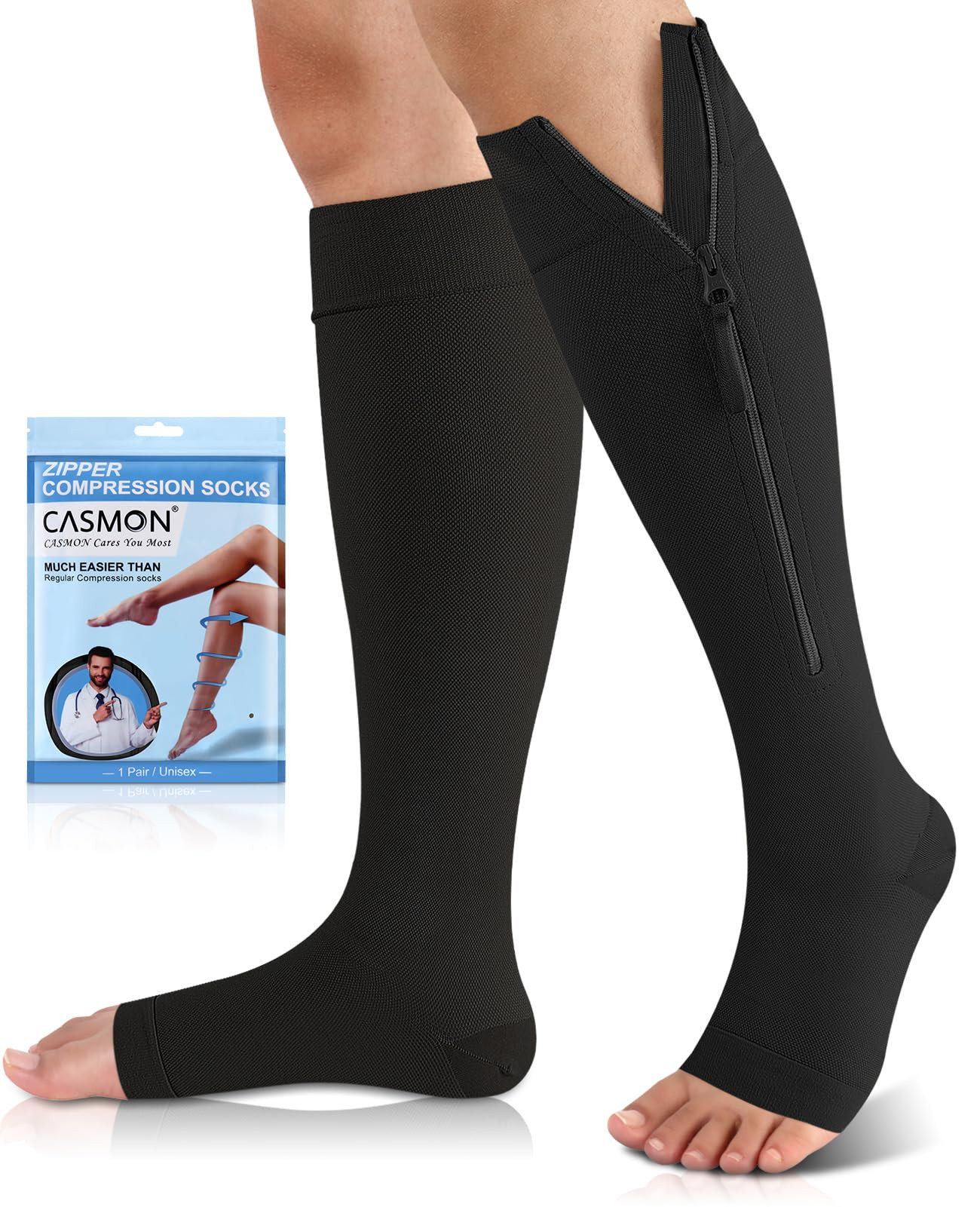 CASMON 15-20mmHg Zipper Compression Socks for Women and Men, Knee High Compression Stockings, Med... | Amazon (US)