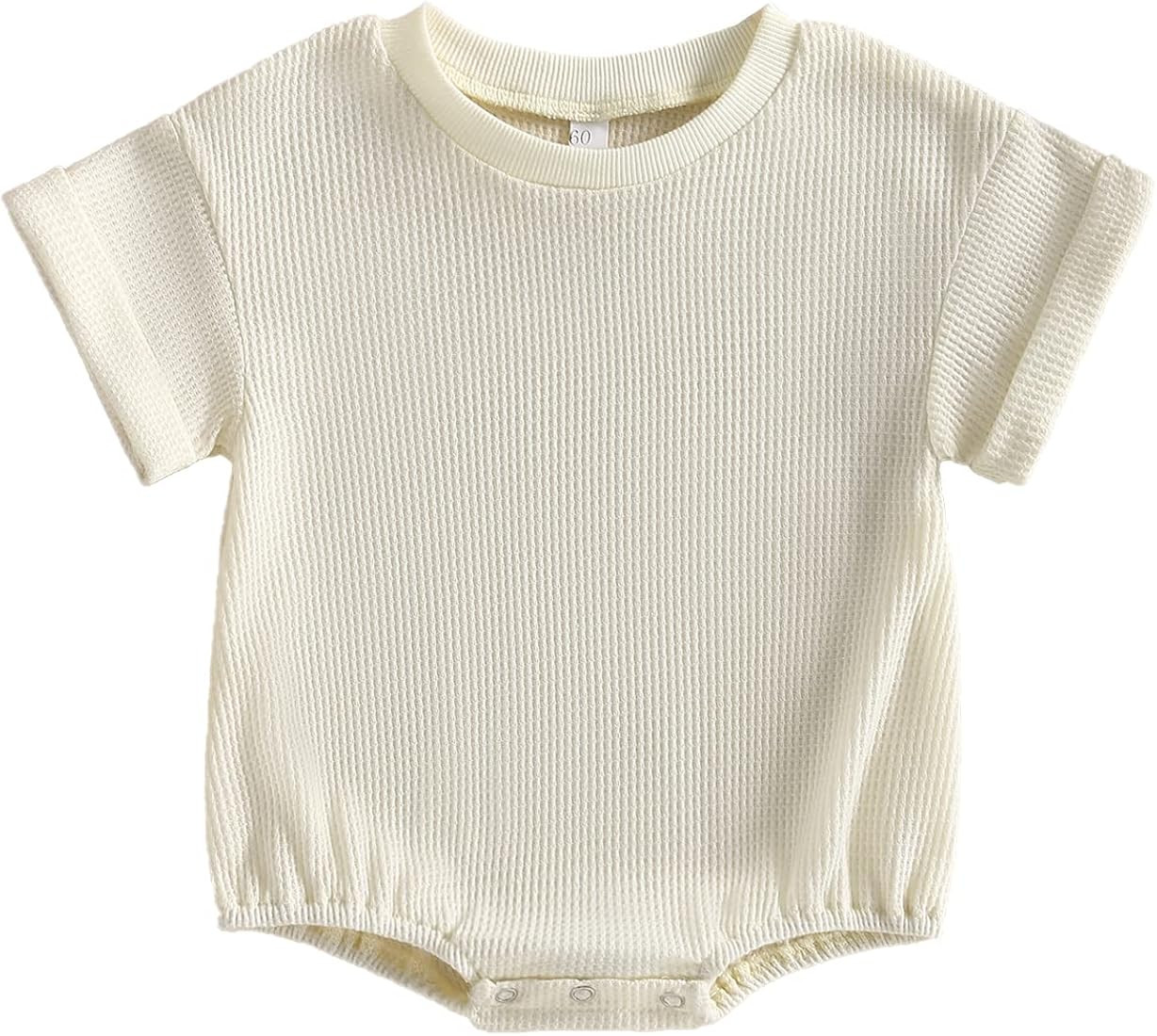 Unisex Baby Boy Girl Solid Romper Waffle Knit Short Sleeve Bubble Rompers Crewneck Bodysuit Tops ... | Amazon (US)
