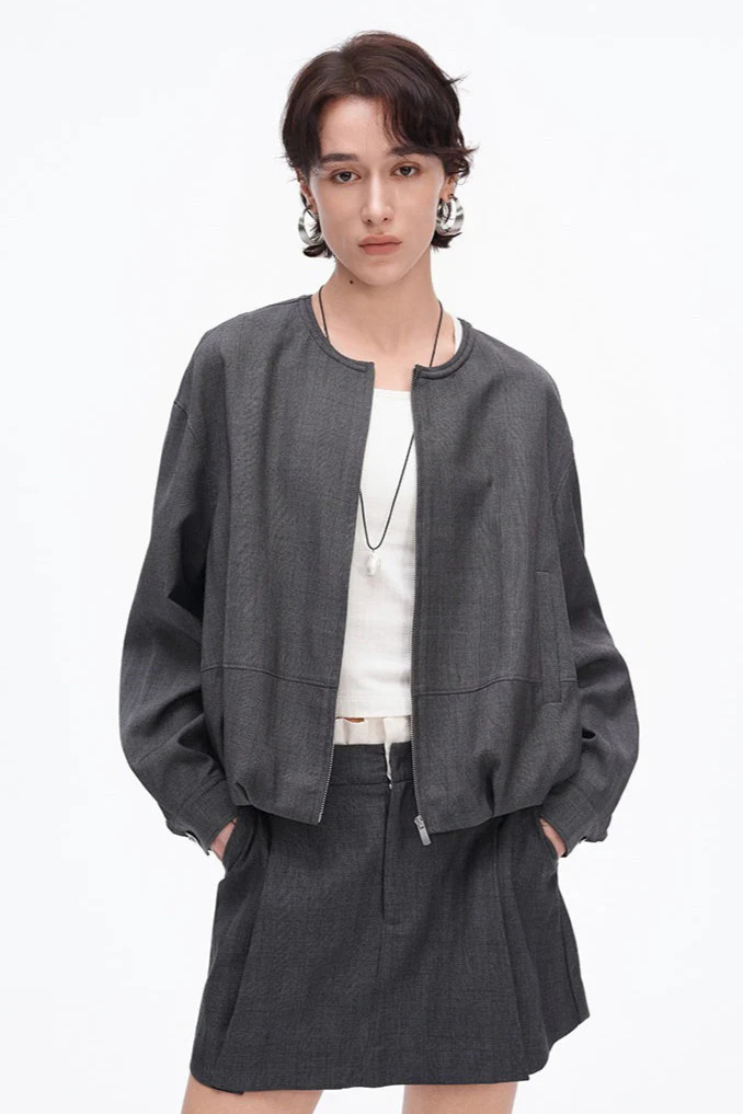 SELFWHO Gray Jacket + Skirt Suit | SELFWHO