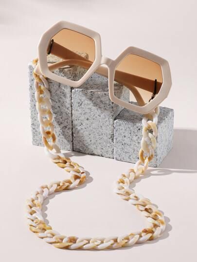 Geo Frame Fashion Glasses With Glasses Chain | SHEIN