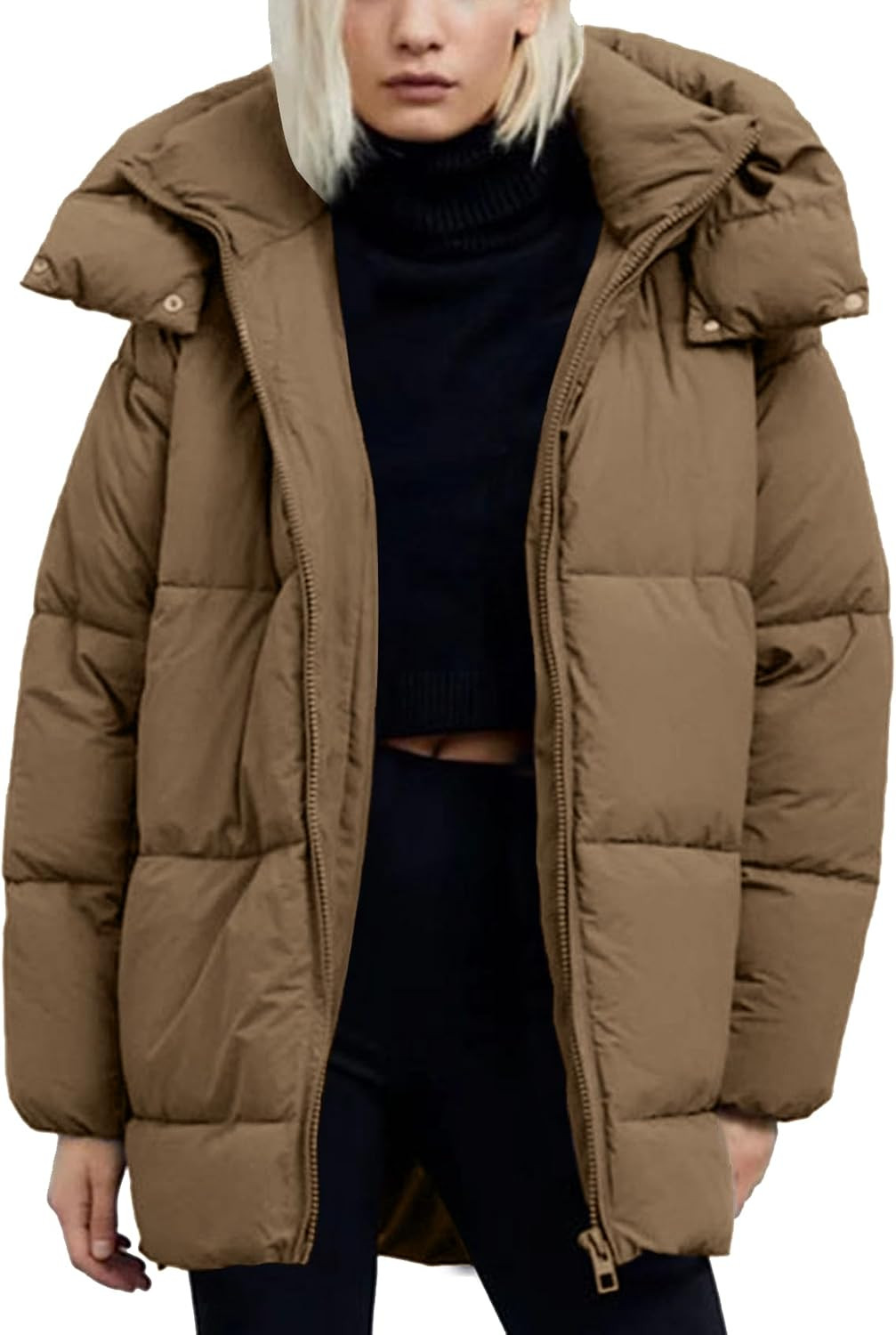 Flygo Womens Hooded Quilted Puffer Jacket Mid-Length Padded Coat | Amazon (US)