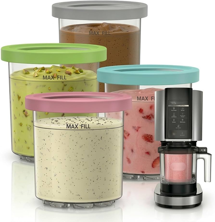 Set of 4 Replacement Containers for Ninja Creami NC301 Series, 473 ml Ice Containers with Lids Co... | Amazon (DE)