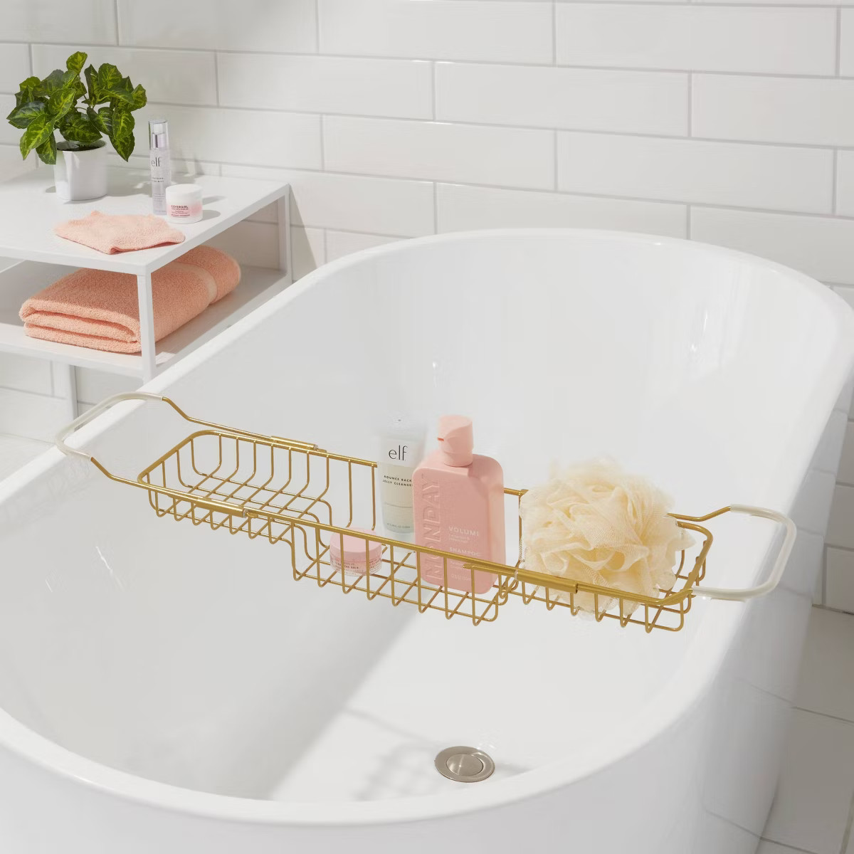 Metal Bathtub Tray with Expandable Arms Brass - Room Essentials™: Steel Bath Caddy for Shower S... | Target