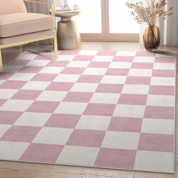 Kehr Geometric Machine Woven Polyester Area Rug in Pink | Wayfair North America