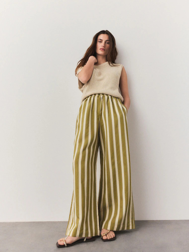 Vert kaki - Pantalon rayé large | Next EU