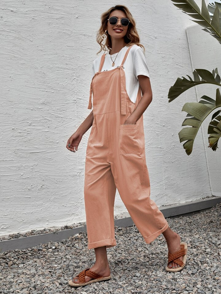 SHEIN LUNE Solid Dual Pocket Suspender Jumpsuit | SHEIN