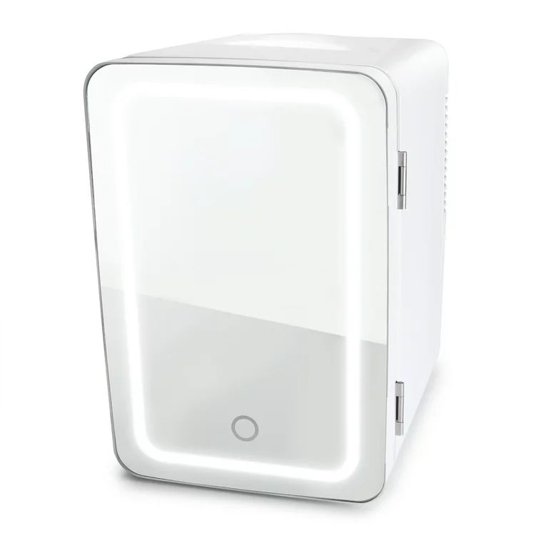 Personal Chiller LED Lighted Mini Fridge with Mirror Door Refrigerator, White - Walmart.com | Walmart (US)