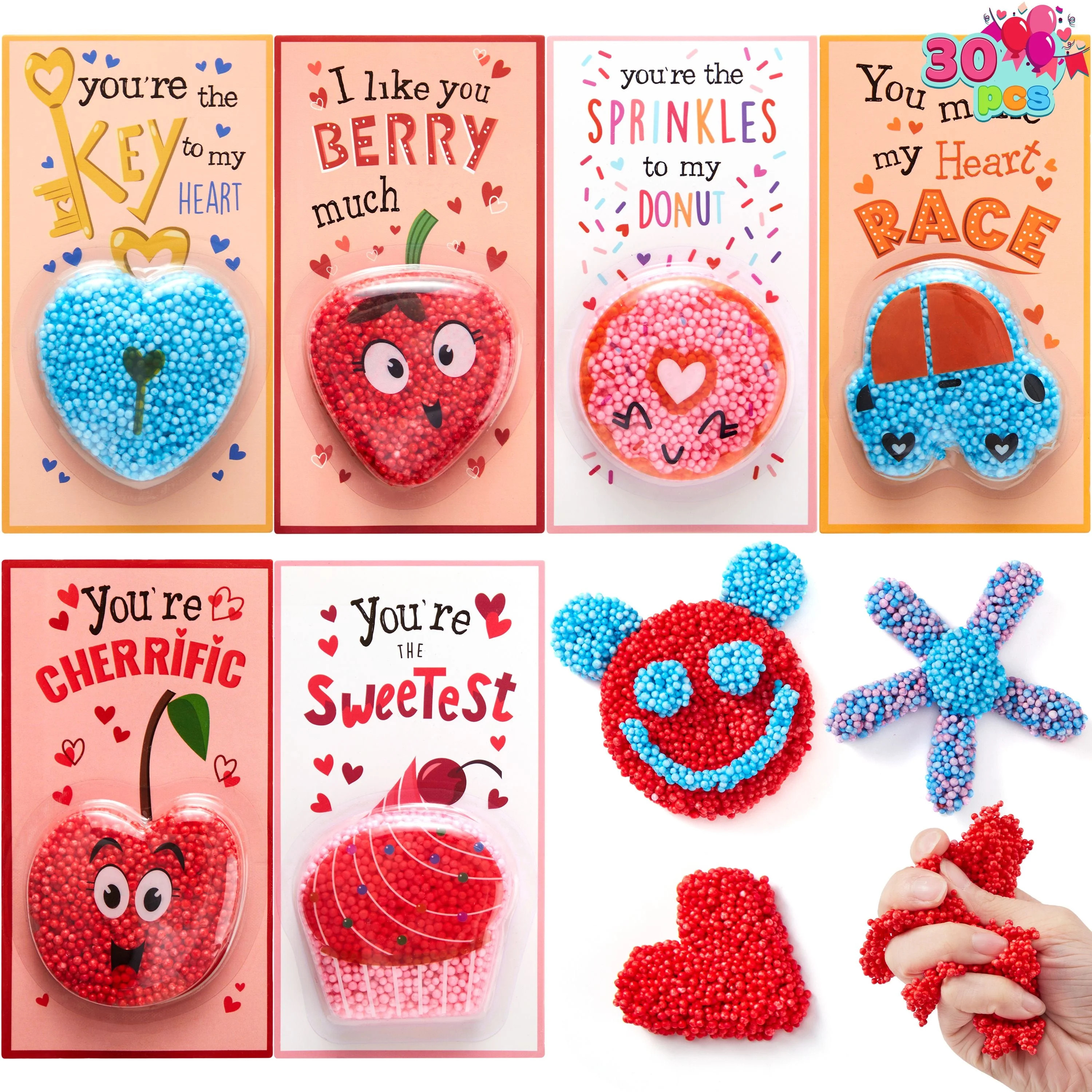 Joyfy 30 Packs Valentine's Day Gift Cards with Play Modeling Squashy Bead Foam, Fun Modeling Foam... | Walmart (US)