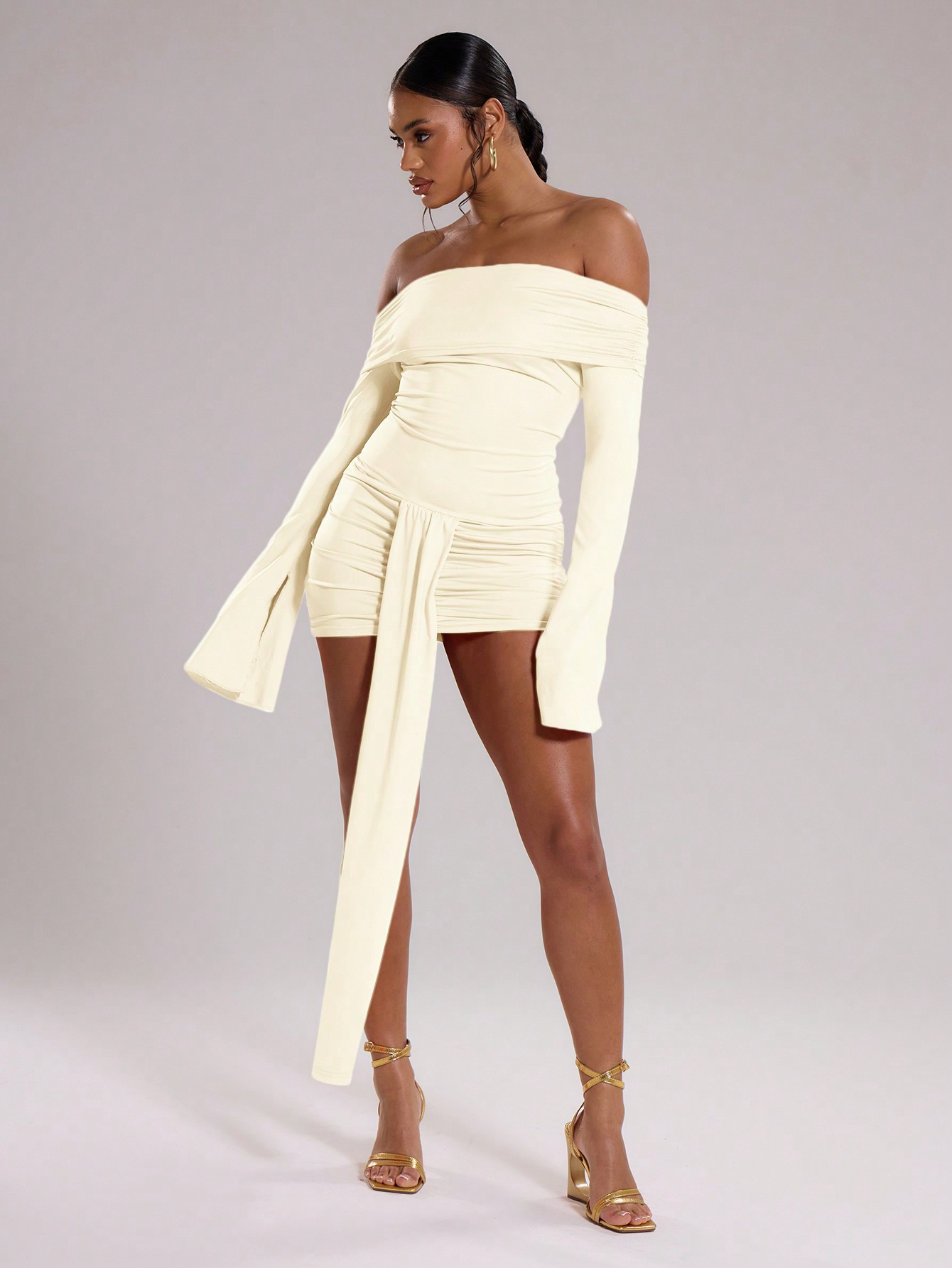 MUSERA Bardot Ruched Drape Mini Bodycon Dress Christmas | SHEIN