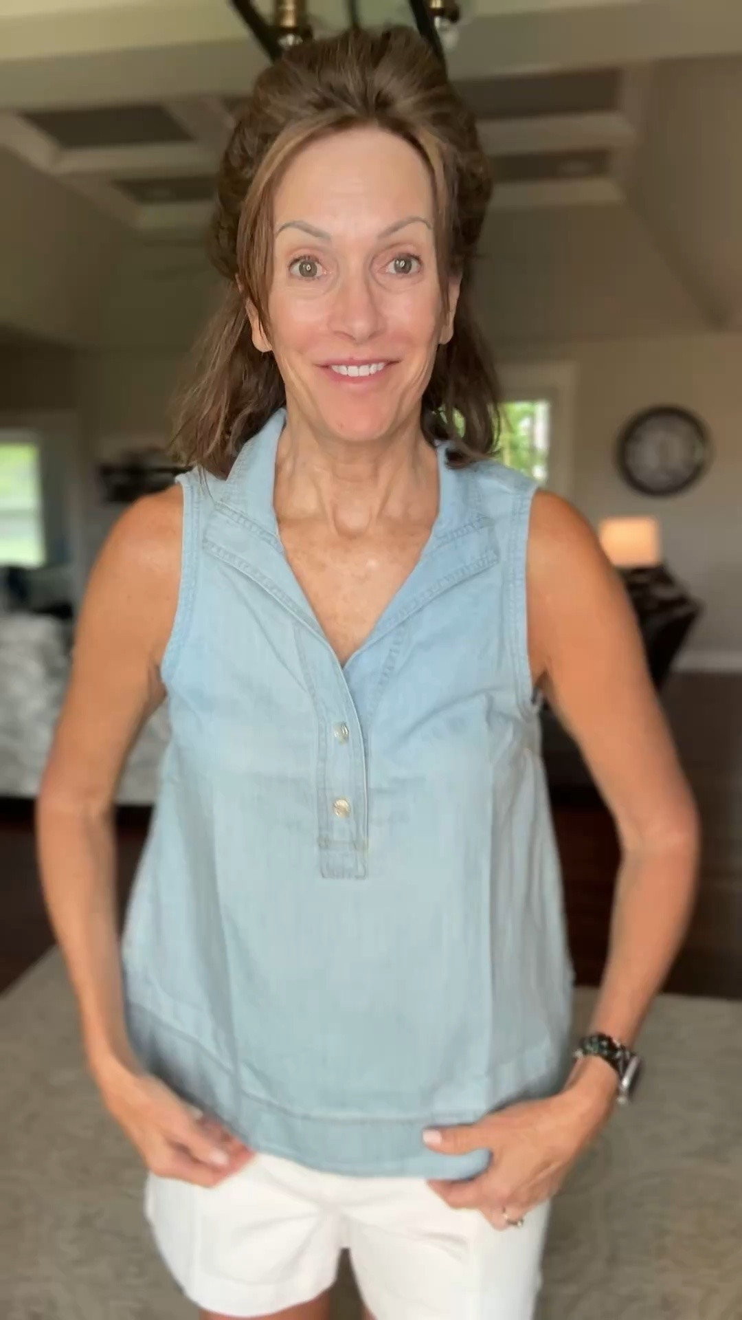 Chambray sleeveless top - medium 
Denim seamed shorts - 29

#LTKSaleAlert #LTKMidsize